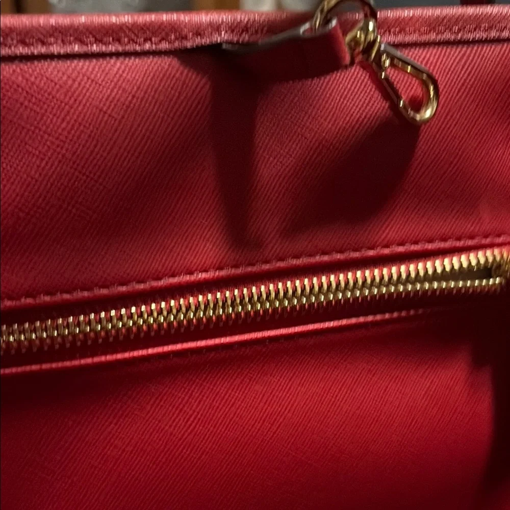 NWT Michael Kors Red Saffiano Leather Tote with Gold Accents